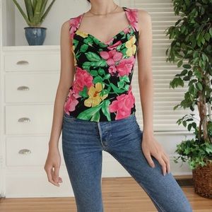 Vintage 90’s made in USA Cache floral cow neck top